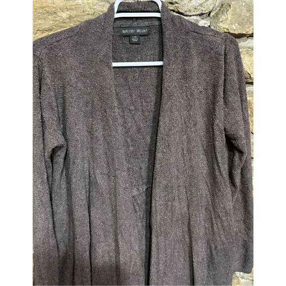 Women's Grey/Tan Barefoot Dreams CozyChic Lite Island Wrap Cardigan Size L/XL - Picture 2 of 5